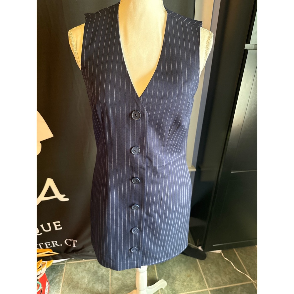 Steve Madden Navy Pinstripe Vest Dress Sleeveless Button Front Mini Small